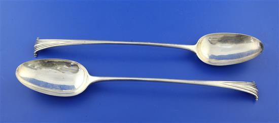 A pair George III silver Onslow pattern style basting spoons by Thomas & William Chawner, 6 oz.